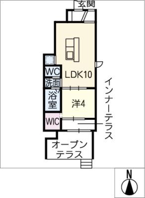 ラ・シェリエ(1LDK/1階)の間取り写真