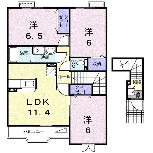 シューベルブ・メゾンA(3LDK/2階)の間取り写真