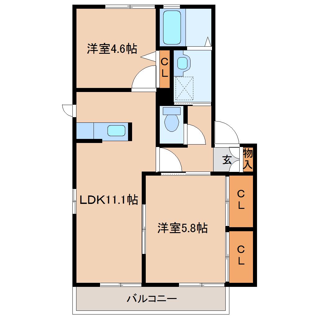 ピュアキャッスルA棟(2LDK/2階)の間取り写真