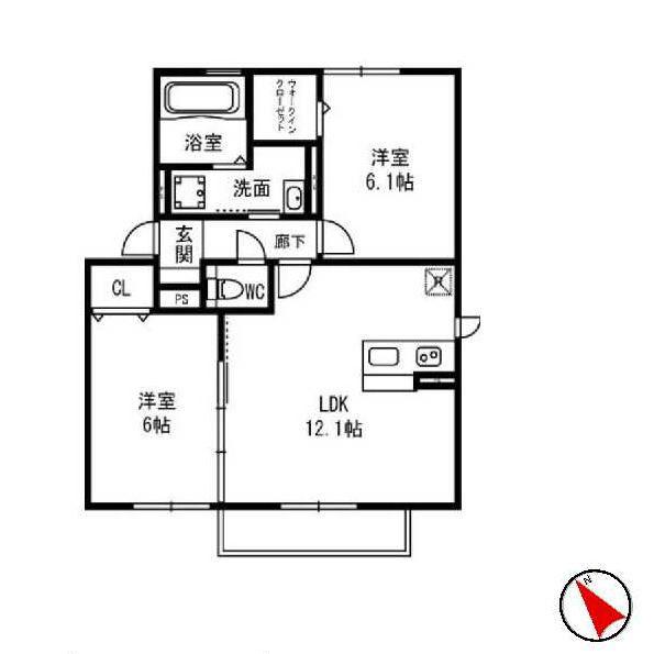 グランメゾン松ヶ丘B(2LDK/1階)の間取り写真