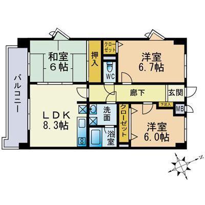 ベルメゾン桜坂(3LDK/5階)の間取り写真