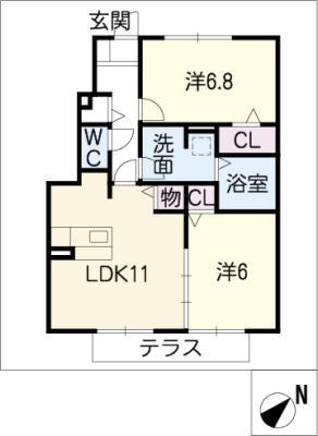 フレール B棟(2LDK/1階)の間取り写真