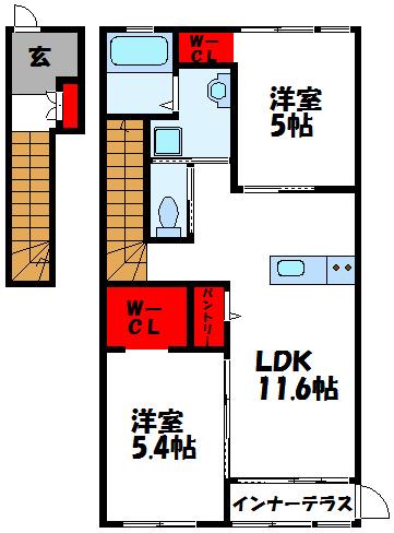エスペランサ・イースト(2LDK/2階)の間取り写真