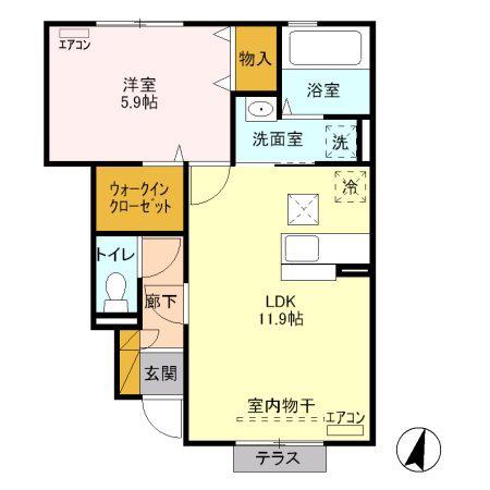 MIYABI C(1LDK/1階)の間取り写真