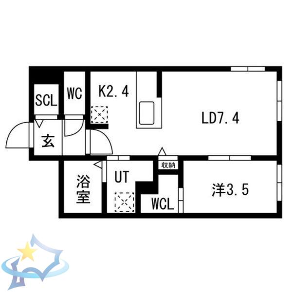 南4条西25丁目MS(1LDK/2階)の間取り写真