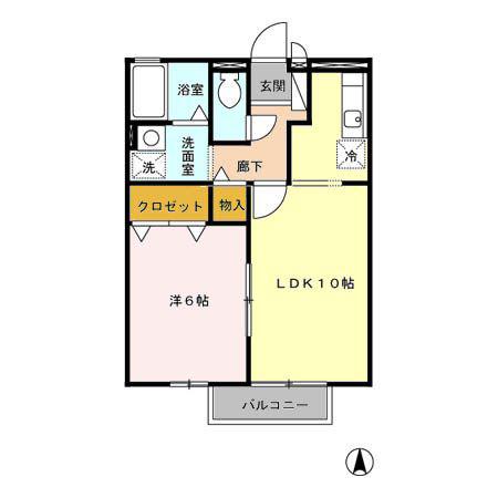 ルミエール花立 A棟(1LDK/2階)の間取り写真