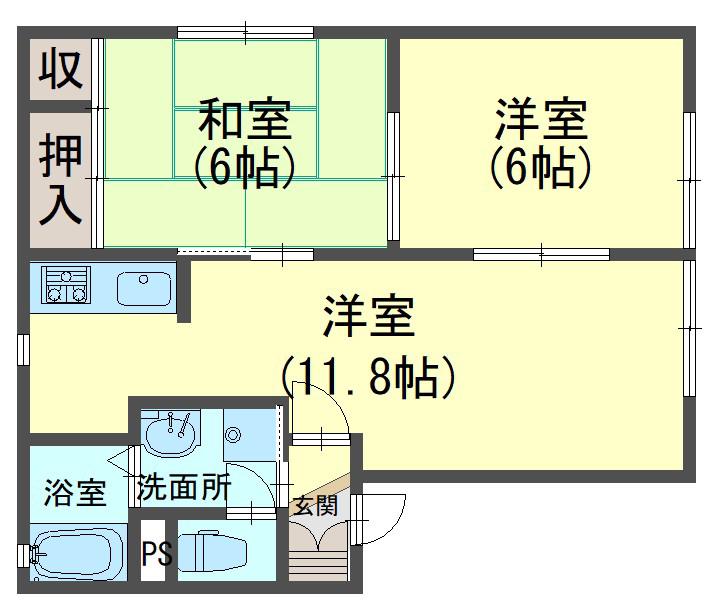 フジハイツB102(2LDK/1階)の間取り写真