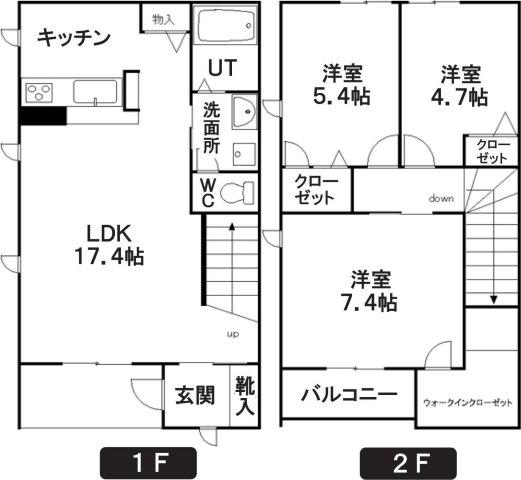 JR東北本線 仙北町駅 徒歩26分 2階建 築20年(3LDK/1階)の間取り写真