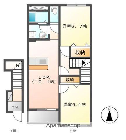 ボヌール(2LDK/2階)の間取り写真