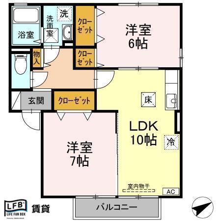 グランモア西市 A棟(2LDK/1階)の間取り写真