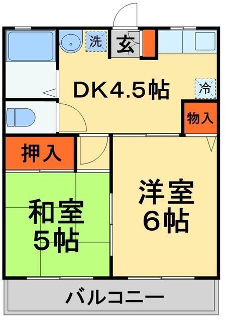 北小金ヒルズ(2DK/2階)の間取り写真
