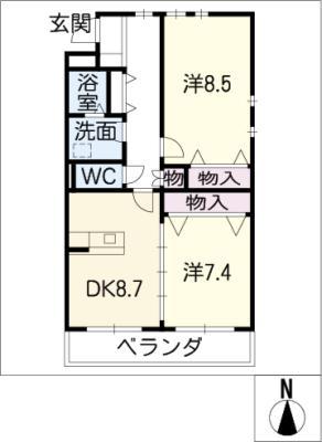 ホワイトフロー(2DK/1階)の間取り写真