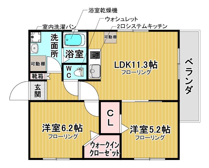 ワコーレヴィータ御幣島ディオス(2LDK/1階)の間取り写真