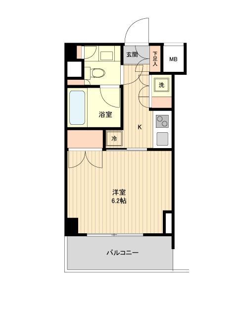 萩中イースト(1K/3階)の間取り写真