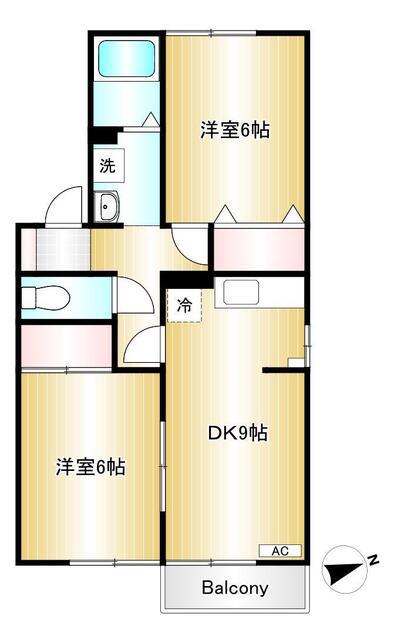 ミレニアム桜(2DK/1階)の間取り写真