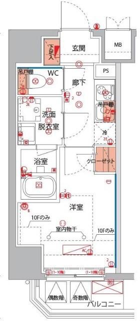 ハーモニーレジデンス横浜大通公園 EIRAKU(1K/8階)の間取り写真