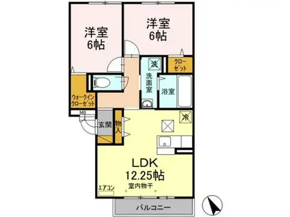 ブランシュールA棟(2LDK/1階)の間取り写真