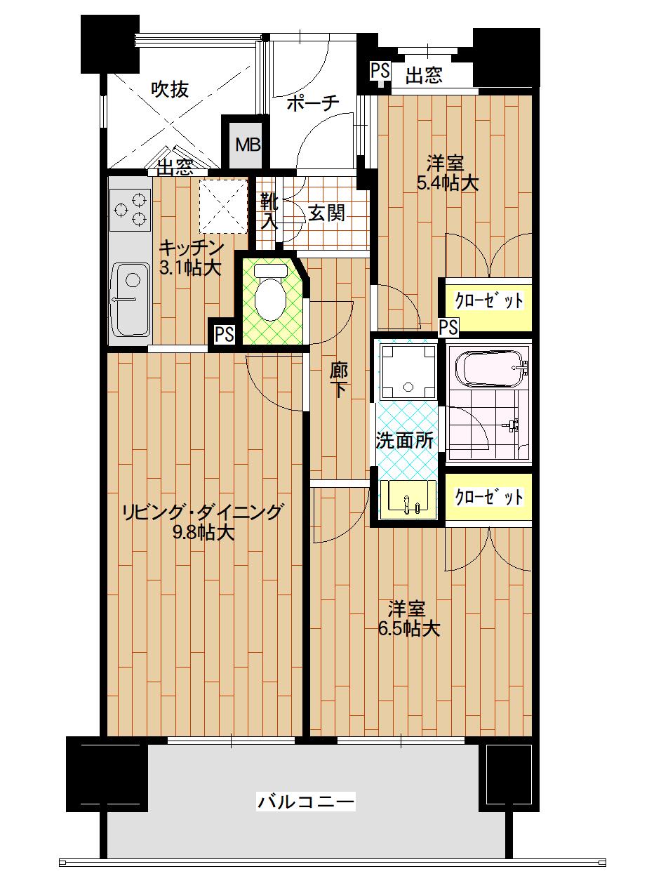 朝日マンション藤沢鵠沼(2LDK/12階)の間取り写真