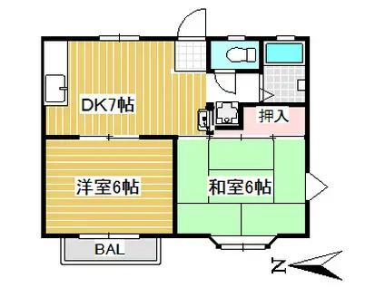ラバースコンチェルトI(2DK/1階)の間取り写真