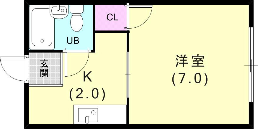 ルシエール平野 B棟(1K/1階)の間取り写真