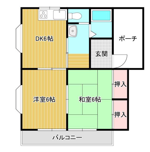 ドエル富塚(2DK/2階)の間取り写真
