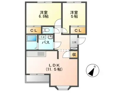 クローバーA・B(2LDK/2階)の間取り写真