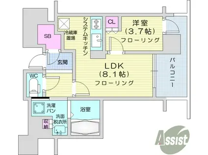 シエリアタワー仙台青葉通(1LDK/13階)の間取り写真
