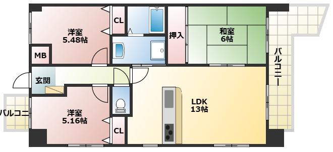 YKハイツ大久保(3LDK/3階)の間取り写真