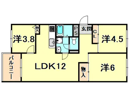芦屋浜高層 若葉(3LDK/4階)の間取り写真