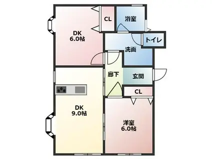 メゾン・N B棟(2LDK/1階)の間取り写真