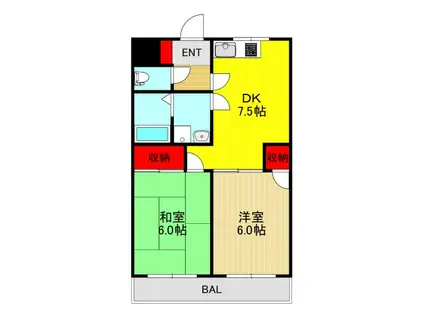 メゾンアキバ(2DK/2階)の間取り写真