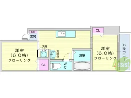 ブラヴール南仙台1(2K/2階)の間取り写真
