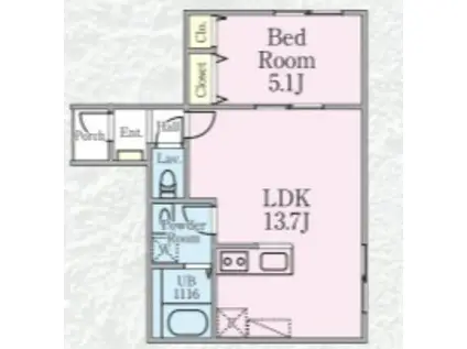 デベルト立花(1LDK/1階)の間取り写真