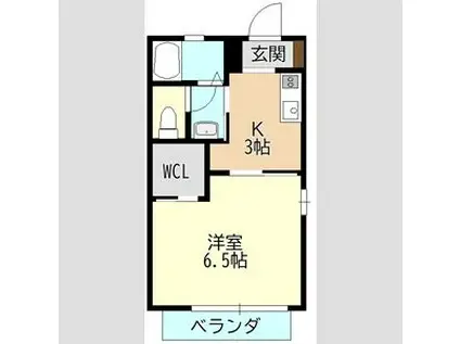 ボナールII(1K/2階)の間取り写真