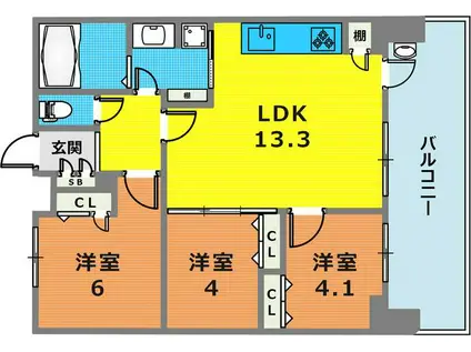 プレジール三ノ宮II(3LDK/11階)の間取り写真
