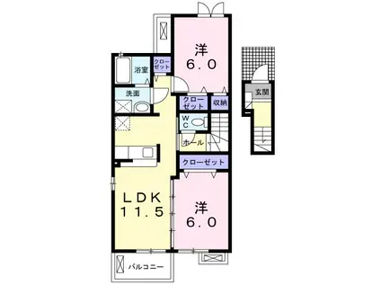ソル・レヴェンテII(2LDK/2階)の間取り写真