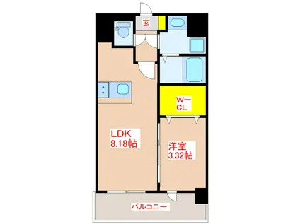 リアンシエルブルー高麗(1LDK/3階)の間取り写真