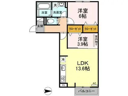 アリエッタ湯野(2LDK/2階)の間取り写真