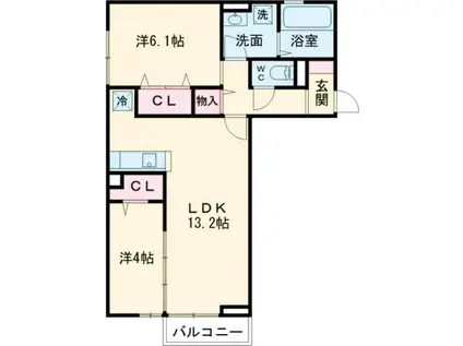 シェルフ宮丸 A棟(2LDK/2階)の間取り写真