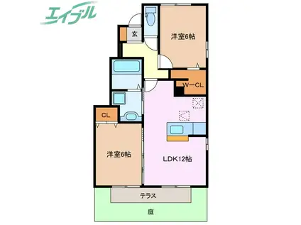 フィオーレ松本B(2LDK/1階)の間取り写真