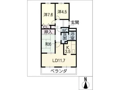 シティライフ牧の里(3LDK/1階)の間取り写真