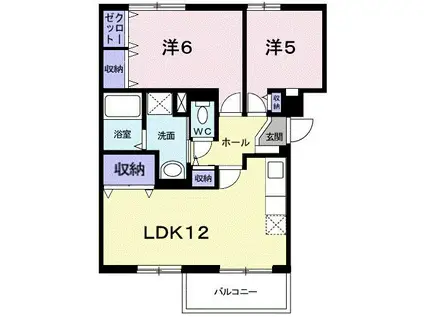 カルチェヴィラ華(2LDK/2階)の間取り写真