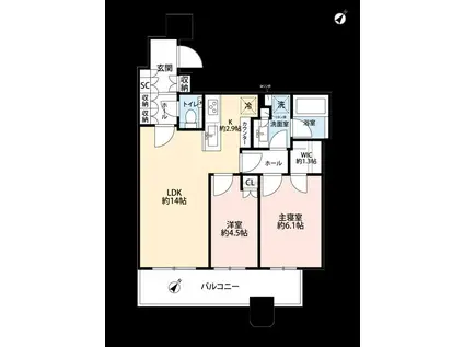 パークタワー勝どき サウス棟(2LDK/28階)の間取り写真