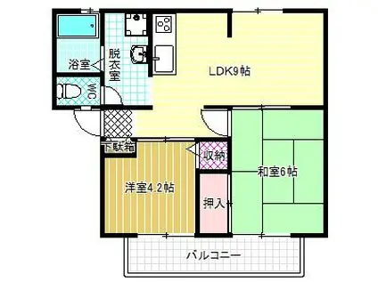 サンビレッジオクノD棟(2LDK/1階)の間取り写真