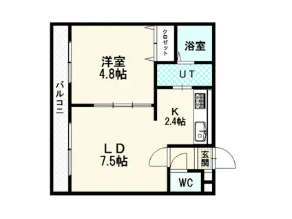 ヌーベルコート(1LDK/4階)の間取り写真