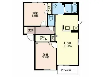 クロワール見付久保(2LDK/2階)の間取り写真