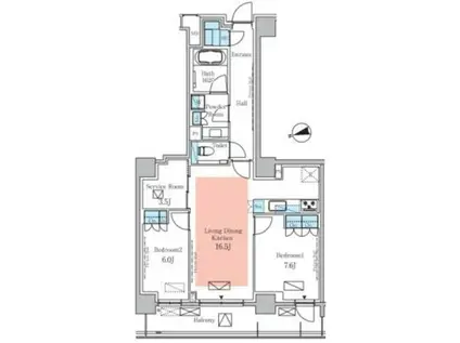 パークアクシス元麻布(2SLDK/4階)の間取り写真