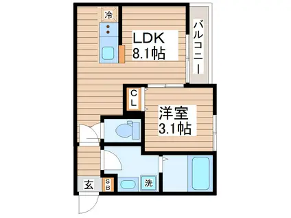 穀町AP B棟(1LDK/1階)の間取り写真