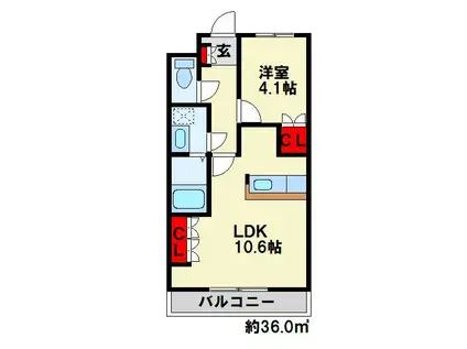 グランド・ハピネス(1LDK/2階)の間取り写真