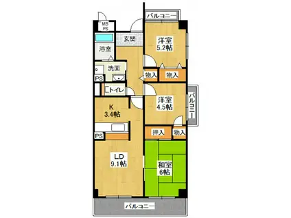 メゾンドール宝塚(3LDK/4階)の間取り写真